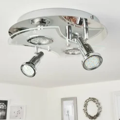 Plafonnier Morges LED Chrome, Blanc, 4 lumières