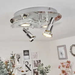 Plafonnier Morges LED Chrome, Blanc, 4 lumières