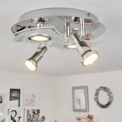 Plafonnier Morges LED Chrome, Blanc, 4 lumières