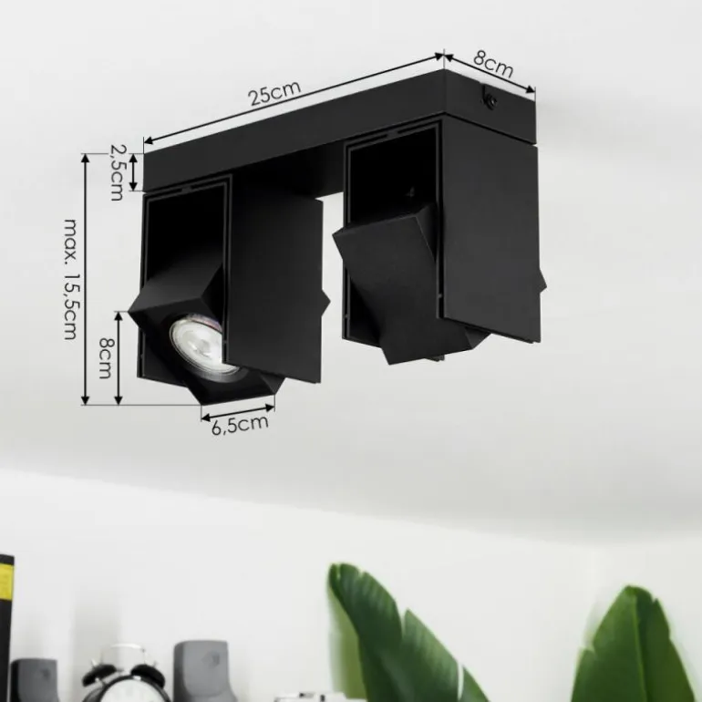 Plafonnier Prassinet Noir, 2 lumières