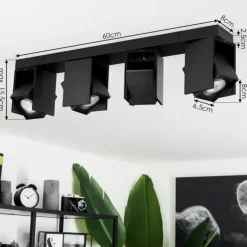 Plafonnier Prassinet Noir, 4 lumières