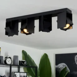 Plafonnier Prassinet Noir, 4 lumières