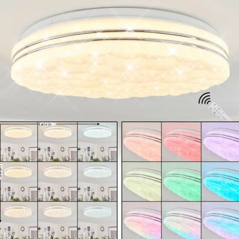 Plafonnier Savardeix LED Chrome, Blanc, 1 lumière, Télécommandes, Changeur de couleurs