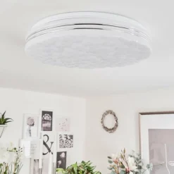 Plafonnier Savardeix LED Chrome, Blanc, 1 lumière, Télécommandes, Changeur de couleurs