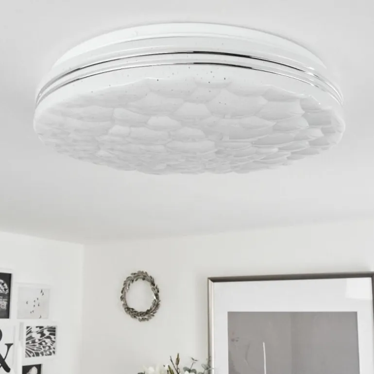 Plafonnier Savardeix LED Chrome, Blanc, 1 lumière, Télécommandes, Changeur de couleurs