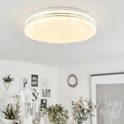 Plafonnier Savardeix LED Chrome, Blanc, 1 lumière, Télécommandes, Changeur de couleurs