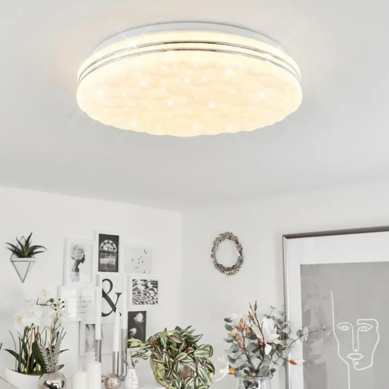 Plafonnier Savardeix LED Chrome, Blanc, 1 lumière, Télécommandes, Changeur de couleurs