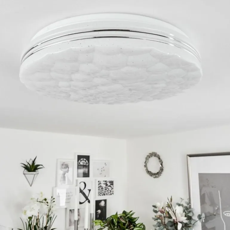 Plafonnier Savardeix LED Chrome, Blanc, 1 lumière, Télécommandes, Changeur de couleurs