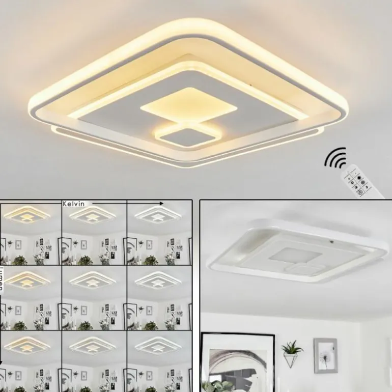 Plafonnier Selim LED Blanc, 1 lumière, Télécommandes