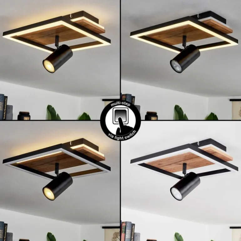 Plafonnier Sequeira LED Bois clair, Couleur bois, Noir, 2 lumières