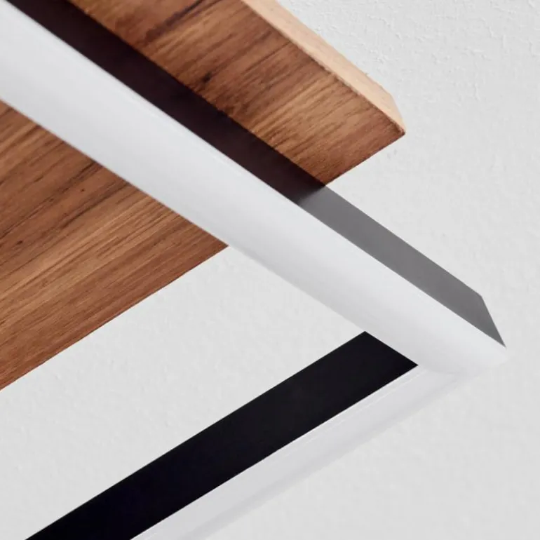 Plafonnier Sequeira LED Bois clair, Couleur bois, Noir, 4 lumières