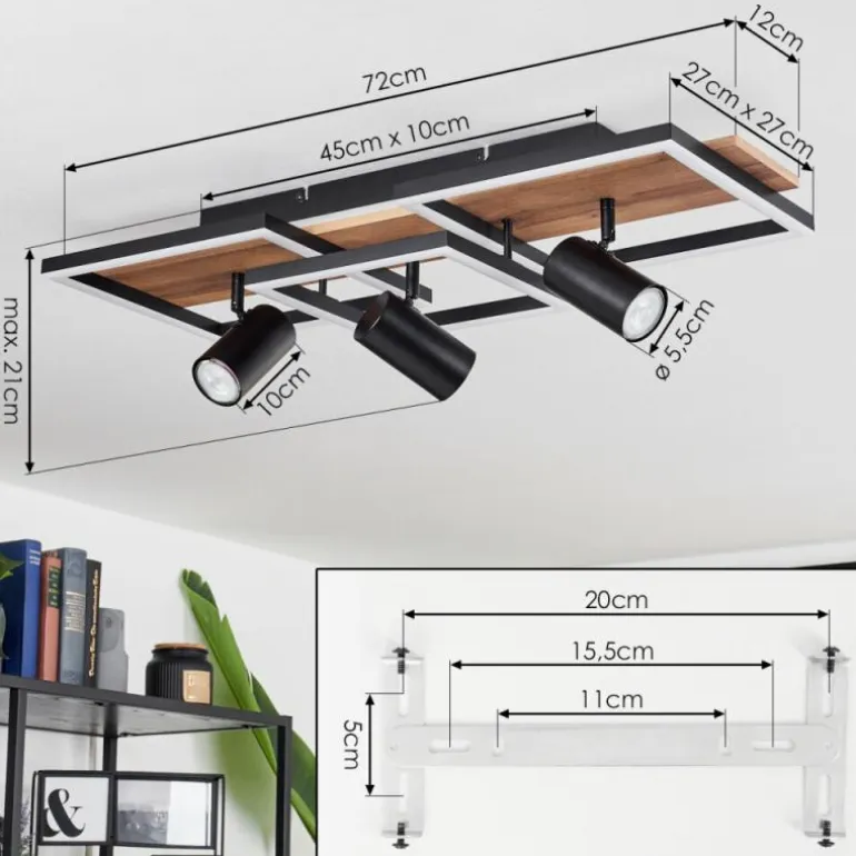 Plafonnier Sequeira LED Bois clair, Couleur bois, Noir, 4 lumières