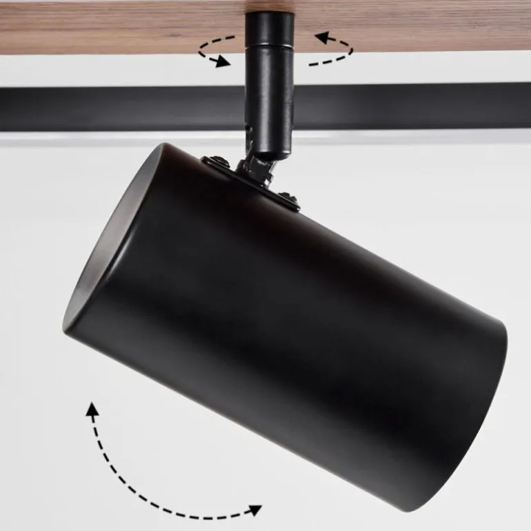 Plafonnier Sequeira LED Bois clair, Couleur bois, Noir, 4 lumières