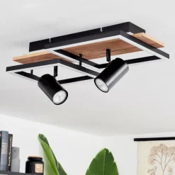 Plafonnier Sequeira LED Bois clair, Couleur bois, Noir, 3 lumières