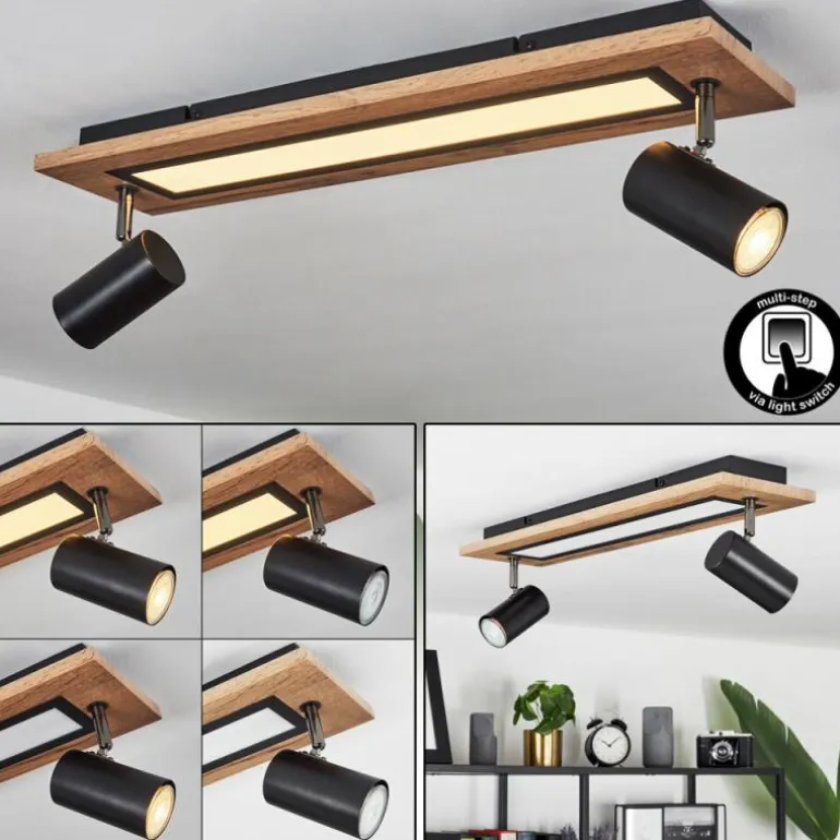 Plafonnier Sequeira LED Couleur bois, Noir, Blanc, 3 lumières