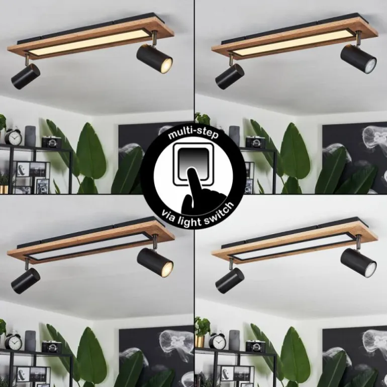 Plafonnier Sequeira LED Couleur bois, Noir, Blanc, 3 lumières