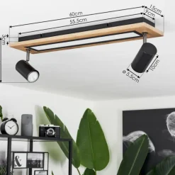 Plafonnier Sequeira LED Couleur bois, Noir, Blanc, 3 lumières