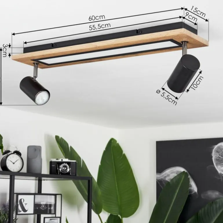 Plafonnier Sequeira LED Couleur bois, Noir, Blanc, 3 lumières
