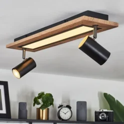 Plafonnier Sequeira LED Couleur bois, Noir, Blanc, 3 lumières