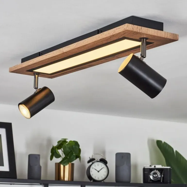 Plafonnier Sequeira LED Couleur bois, Noir, Blanc, 3 lumières