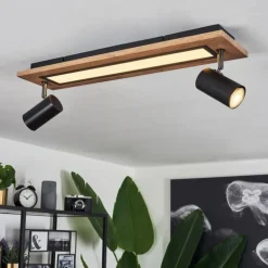 Plafonnier Sequeira LED Couleur bois, Noir, Blanc, 3 lumières