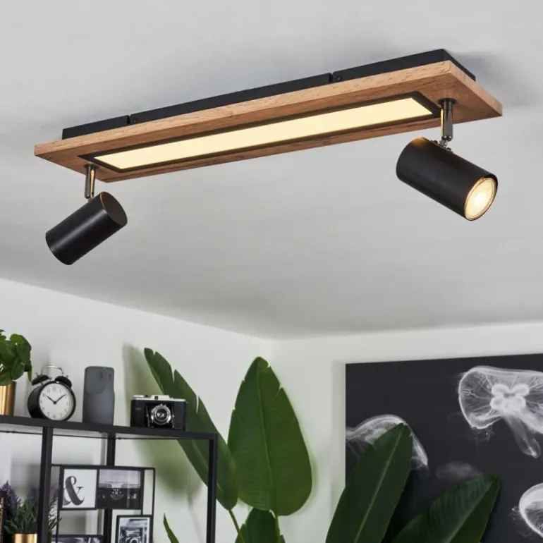 Plafonnier Sequeira LED Couleur bois, Noir, Blanc, 3 lumières