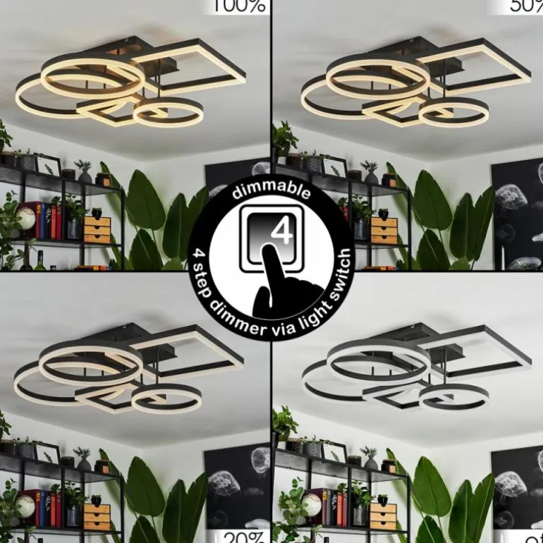 Plafonnier Sistelo LED Noir, 1 lumière