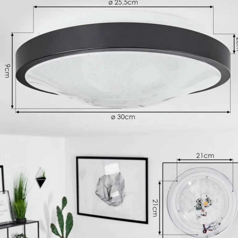 Plafonnier Subles LED Noir, Blanc, 1 lumière, Détecteur de mouvement