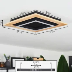Plafonnier Tojeirinha LED Bois clair, Noir, 1 lumière, Télécommandes