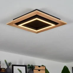 Plafonnier Tojeirinha LED Bois clair, Noir, 1 lumière, Télécommandes