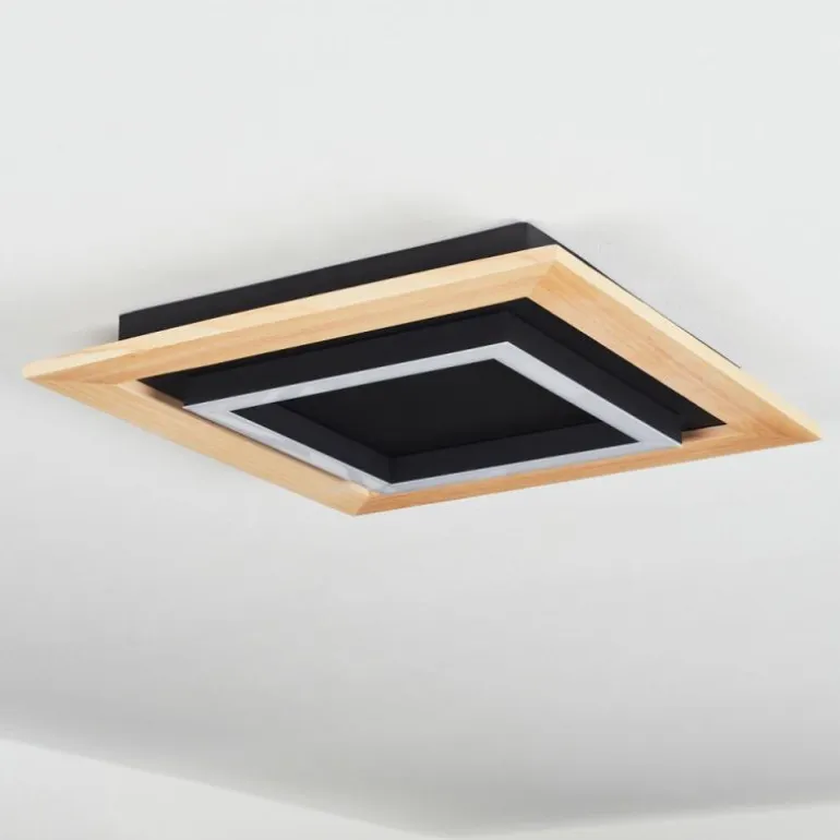 Plafonnier Tojeirinha LED Bois clair, Noir, 1 lumière, Télécommandes