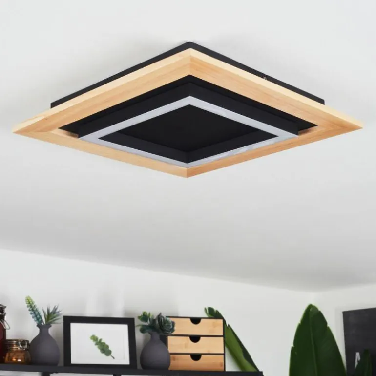 Plafonnier Tojeirinha LED Bois clair, Noir, 1 lumière, Télécommandes