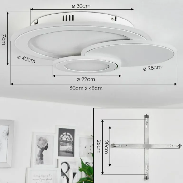 Plafonnier Tomazes LED Blanc, 1 lumière, Télécommandes