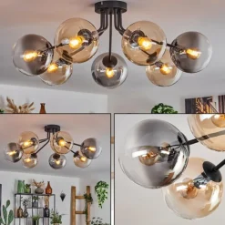 Plafonnier - Verre 10 cm, 12 cm, 15 cm Gastor Ambre, Fumé, 7 lumières