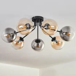 Plafonnier - Verre 10 cm, 12 cm, 15 cm Gastor Ambre, Fumé, 7 lumières