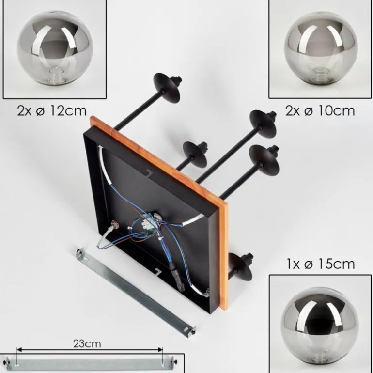 Plafonnier - Verre 10 cm, 12 cm, 15 cm Chehalis Écru, Noir, 5 lumières