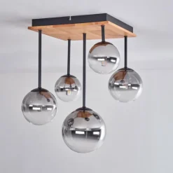 Plafonnier - Verre 10 cm, 12 cm, 15 cm Chehalis Écru, Noir, 5 lumières