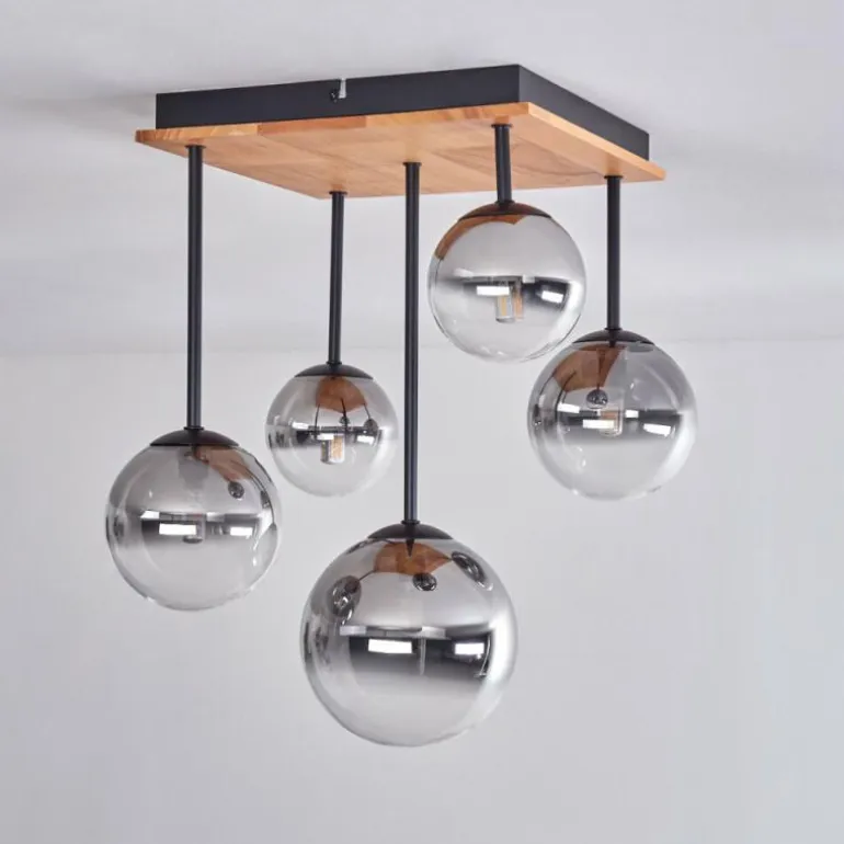 Plafonnier - Verre 10 cm, 12 cm, 15 cm Chehalis Écru, Noir, 5 lumières