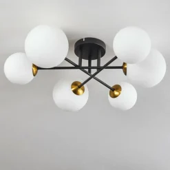 Plafonnier - Verre 12 cm, 15 cm Chehalis Or, Noir, 6 lumières