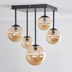 Plafonnier - Verre 10 cm, 12 cm, 15 cm Chehalis Ambre, 5 lumières