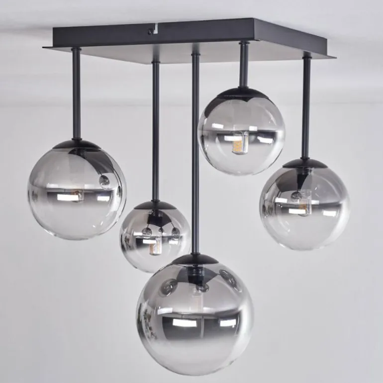 Plafonnier - Verre 10 cm, 12 cm, 15 cm Chehalis Clair, Fumé, 5 lumières