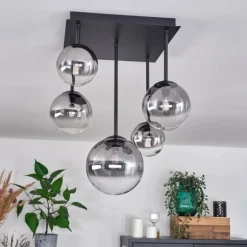 Plafonnier - Verre 10 cm, 12 cm, 15 cm Chehalis Clair, Fumé, 5 lumières
