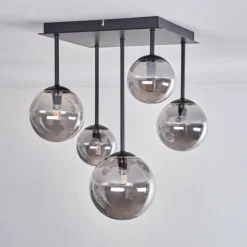 Plafonnier - Verre 10 cm, 12 cm, 15 cm Chehalis Fumé, 5 lumières