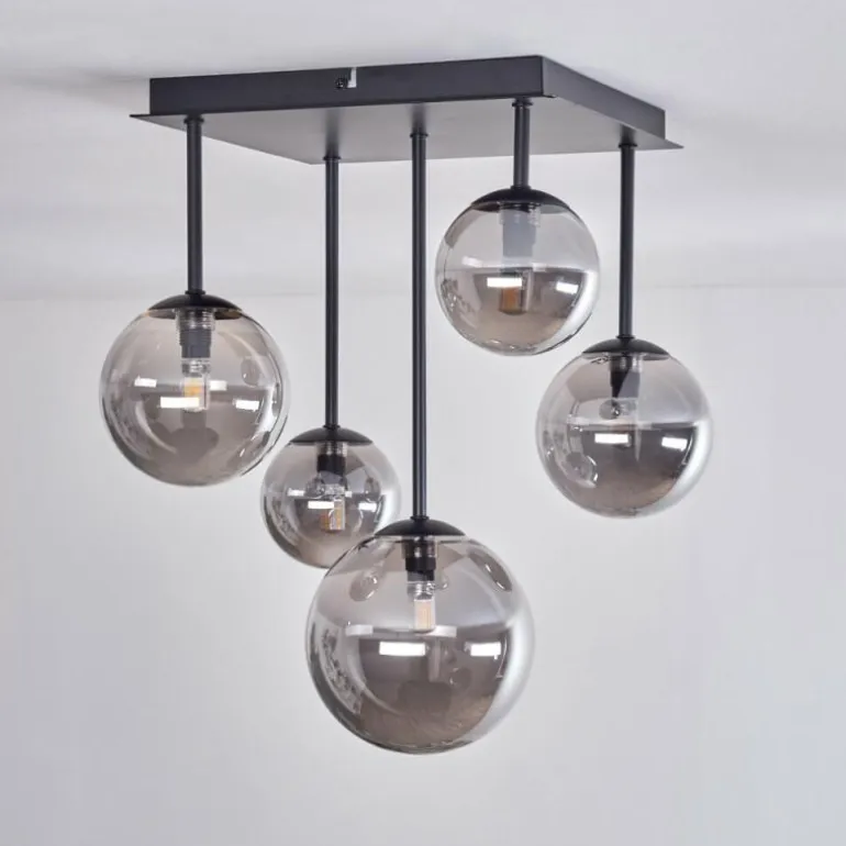 Plafonnier - Verre 10 cm, 12 cm, 15 cm Chehalis Fumé, 5 lumières