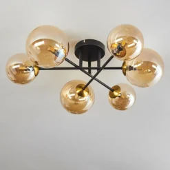Plafonnier - Verre 12 cm, 15 cm Chehalis Or, Noir, 6 lumières
