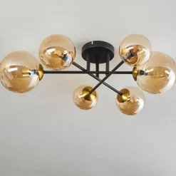 Plafonnier - Verre 10 cm, 12 cm, 15 cm Chehalis Or, Noir, 6 lumières