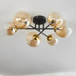 Plafonnier - Verre 12 cm, 15 cm Chehalis Or, Noir, 6 lumières