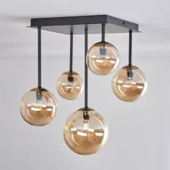Plafonnier - Verre 10 cm, 12 cm, 15 cm Chehalis Or, Noir, 5 lumières
