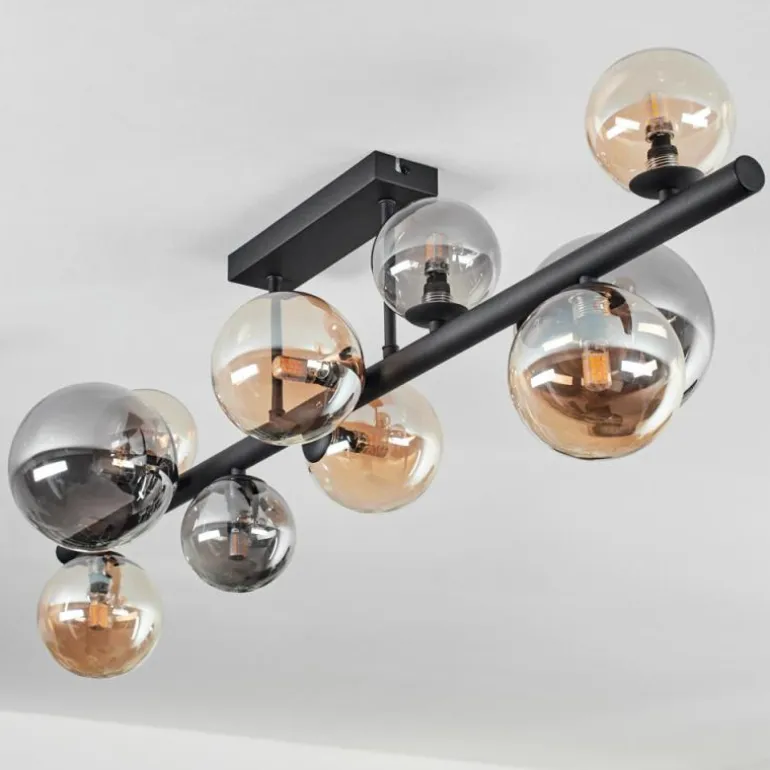 Plafonnier - Verre 10 cm, 12 cm, 15 cm Chehalis Ambre, Fumé, 10 lumières