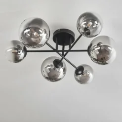Plafonnier - Verre 12 cm, 15 cm Chehalis Clair, Fumé, 6 lumières